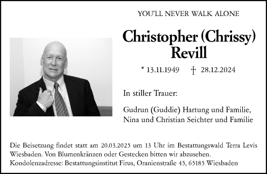 Traueranzeige von Christopher Revill von Wiesbadener Kurier
