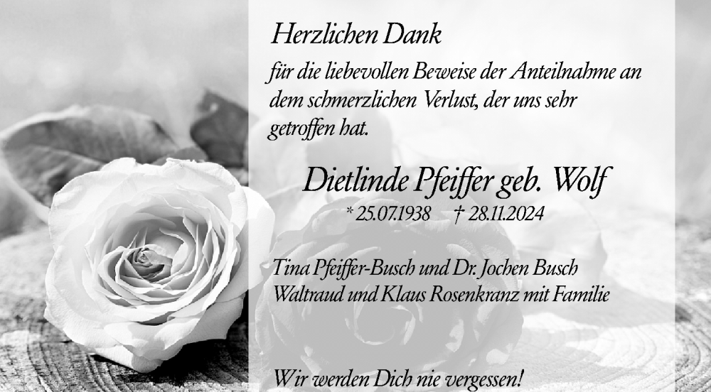  Traueranzeige für Dietlinde Pfeiffer vom 04.01.2025 aus Weilburger Tageblatt