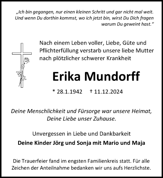 Traueranzeige von Erika Mundorff von Wiesbadener Kurier