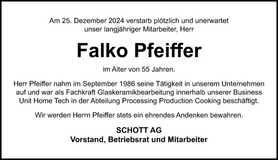 Traueranzeige von Falko Pfeiffer von Allgemeine Zeitung Mainz