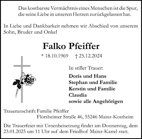 Traueranzeige von Falko Pfeiffer von Allgemeine Zeitung Mainz