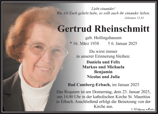 Traueranzeige von Gertrud Rheinschmitt von Camberger Anzeiger