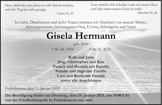 Traueranzeige von Gisela Hermann von Dill Block