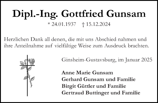 Traueranzeige von Gottfried Gunsam von Allgemeine Zeitung Mainz