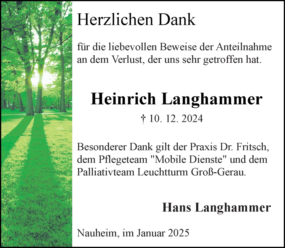  Traueranzeige für Heinrich Langhammer vom 04.01.2025 aus Groß-Gerauer Echo