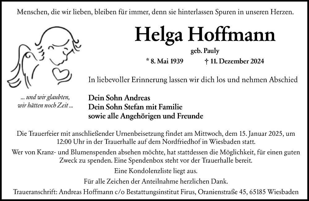  Traueranzeige für Helga Hoffmann vom 04.01.2025 aus Wiesbadener Kurier