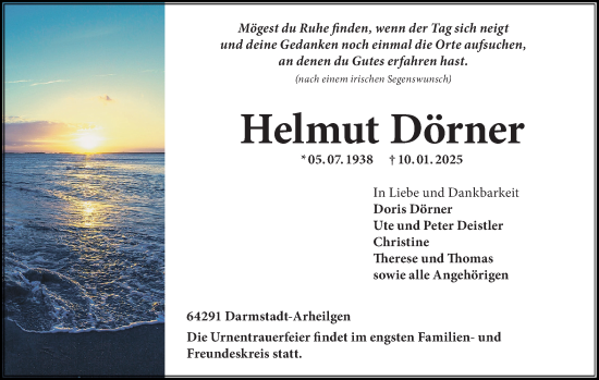 Traueranzeige von Helmut Dörner von Darmstädter Echo