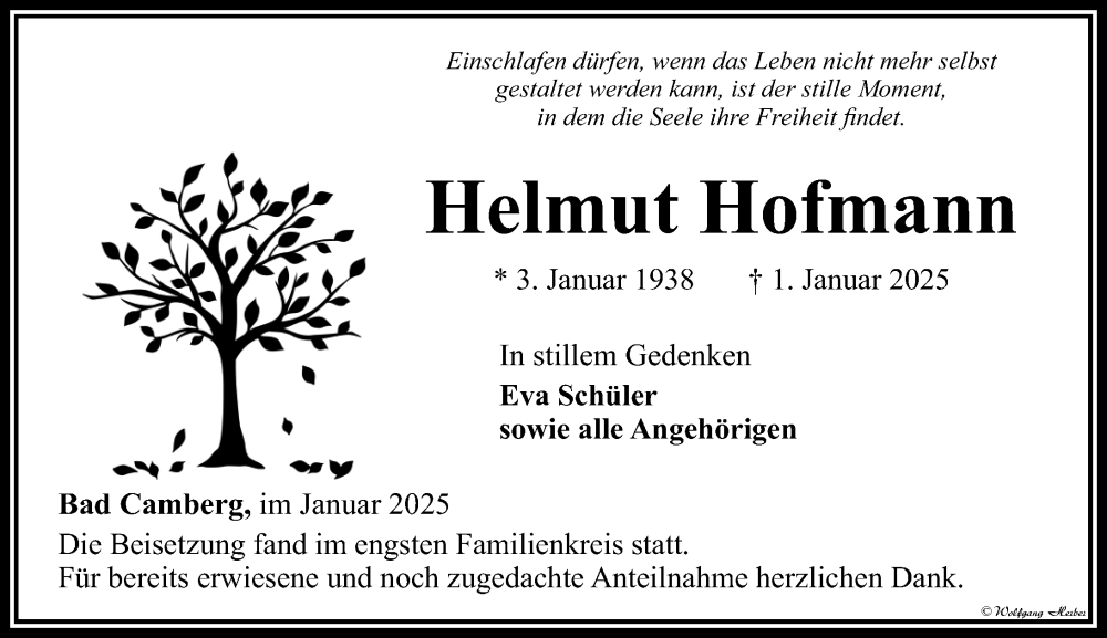  Traueranzeige für Helmut Hofmann vom 23.01.2025 aus Camberger Anzeiger