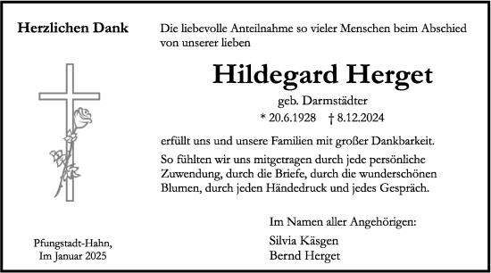 Traueranzeige von Hildegard Herget von Darmstädter Echo