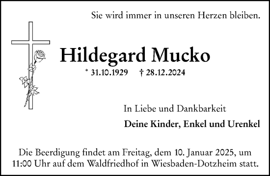 Traueranzeige von Hildegard Mucko von Wiesbadener Kurier