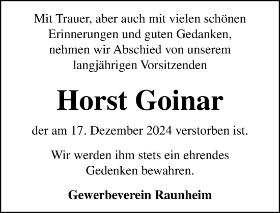 Traueranzeige von Horst Goinar von Rüsselsheimer Echo