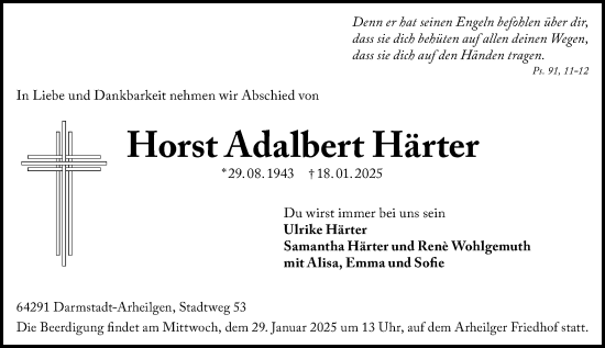Traueranzeige von Horst Adalbert Härter von Darmstädter Echo