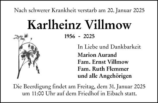Traueranzeige von Karlheinz Villmow von Dill Block