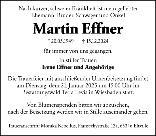 Traueranzeige von Martin Effner von Wiesbadener Kurier