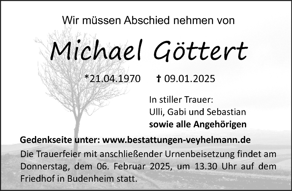  Traueranzeige für Michael Göttert vom 25.01.2025 aus Wiesbadener Kurier