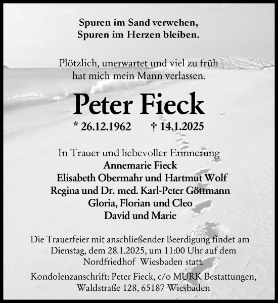 Traueranzeige von Peter Fieck von Wiesbadener Kurier