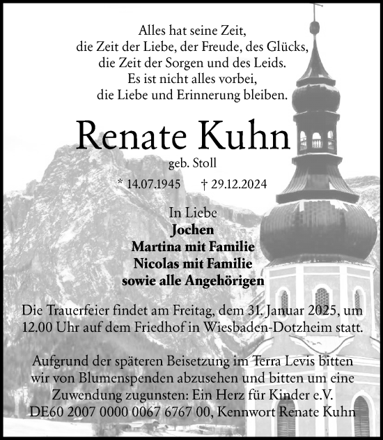 Traueranzeige von Renate Kuhn von Wiesbadener Kurier