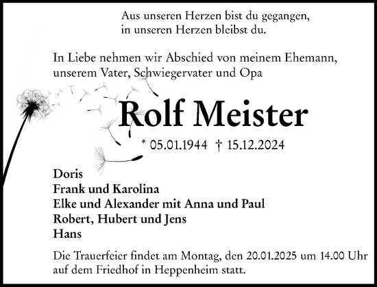 Traueranzeige von Rolf Meister von Starkenburger Echo