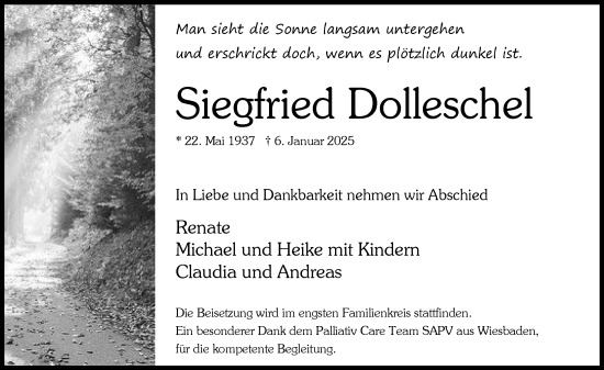 Traueranzeige von Siegfried Dolleschel von Wiesbadener Kurier