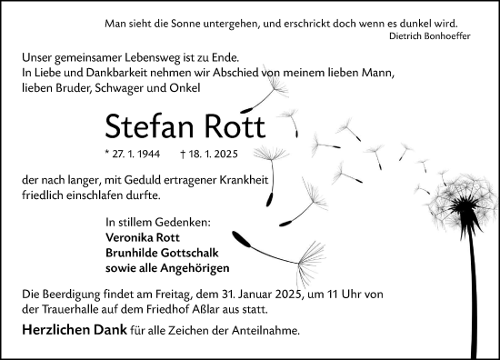 Traueranzeige von Stefan Rott von Wetzlarer Neue Zeitung