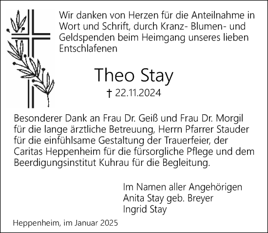 Traueranzeige von Theo Stay von Starkenburger Echo