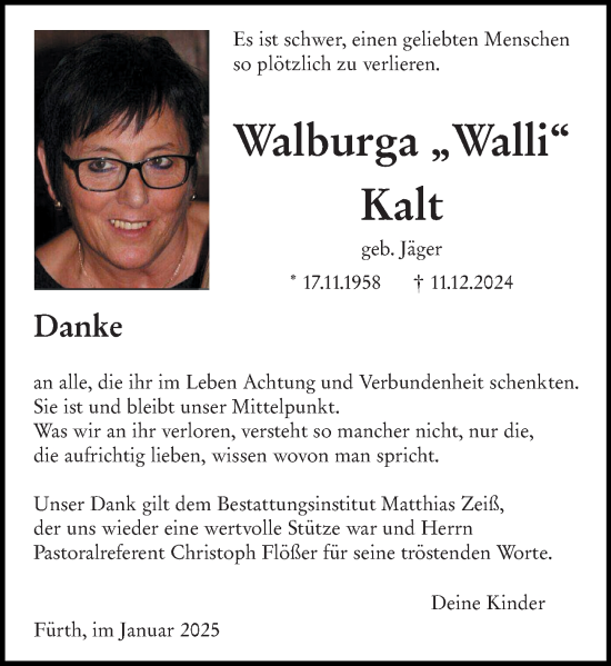 Traueranzeige von Walburga Kalt von Starkenburger Echo