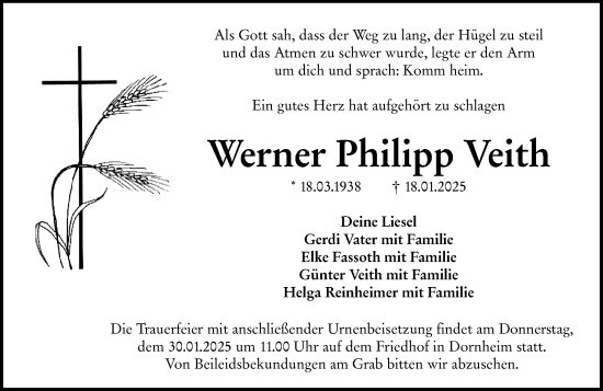 Traueranzeige von Werner Philipp Veith von Groß-Gerauer Echo