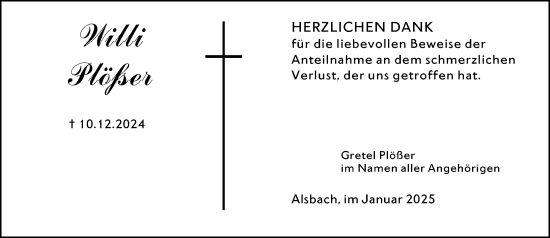 Traueranzeige von Willi Plößer von Darmstädter Echo