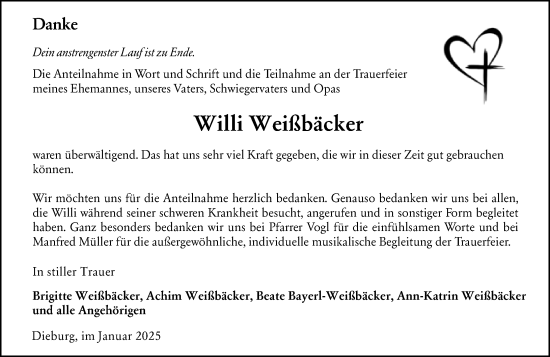Traueranzeige von Willi Weißbäcker von Dieburger Anzeiger/Groß-Zimmerner Lokal-Anzeiger