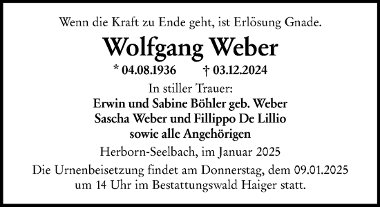 Traueranzeige von Wolfgang Weber von Dill Block