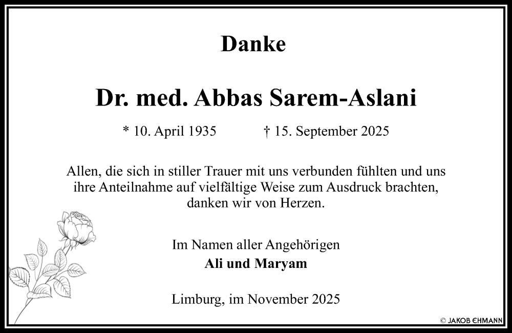  Traueranzeige für Abbas Sarem-Aslani vom 01.11.2025 aus Nassauische Neue Presse