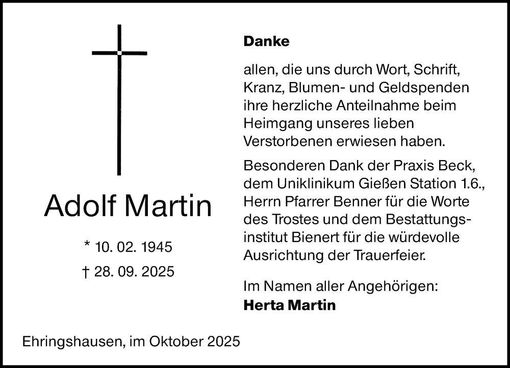  Traueranzeige für Adolf Martin vom 01.11.2025 aus Wetzlarer Neue Zeitung