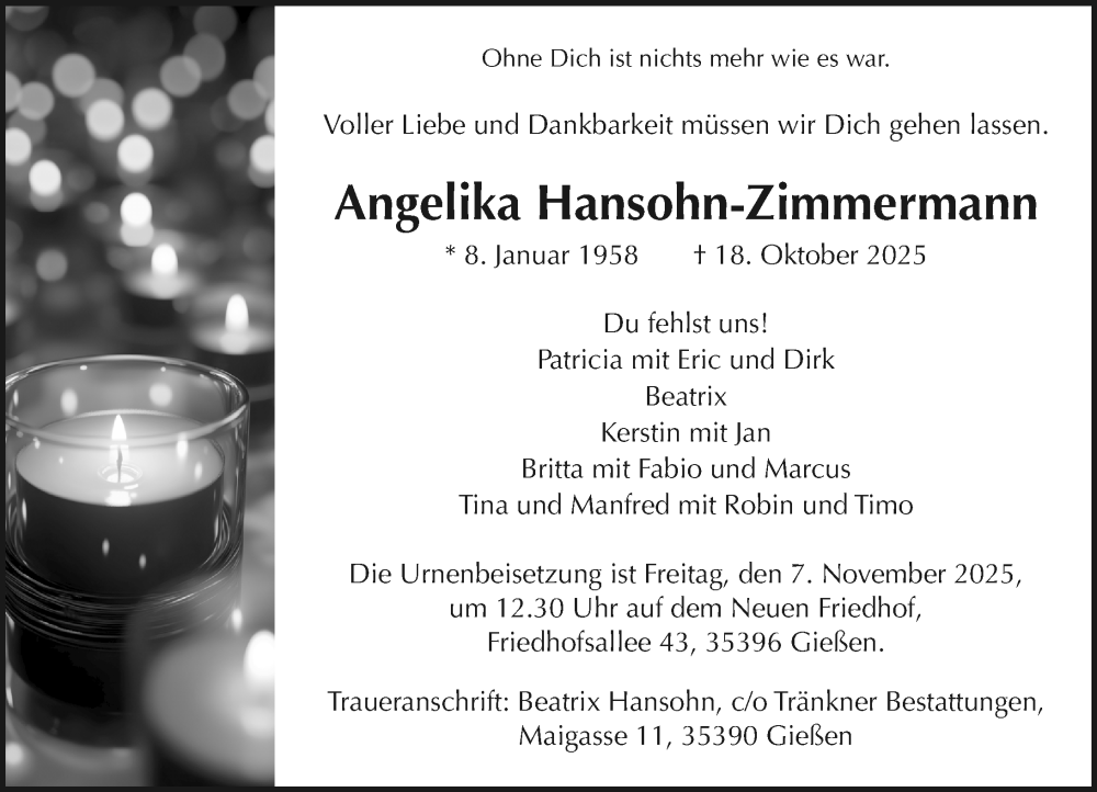  Traueranzeige für Angelika Hansohn-Zimmermann vom 01.11.2025 aus Wiesbadener Kurier
