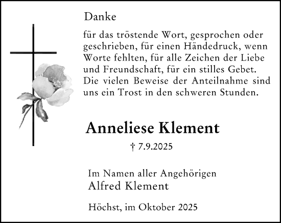 Traueranzeige von Anneliese Klement von Odenwälder Echo