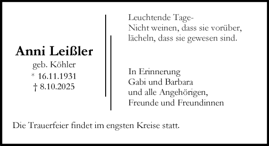 Traueranzeige von Anni Leißler von Darmstädter Echo
