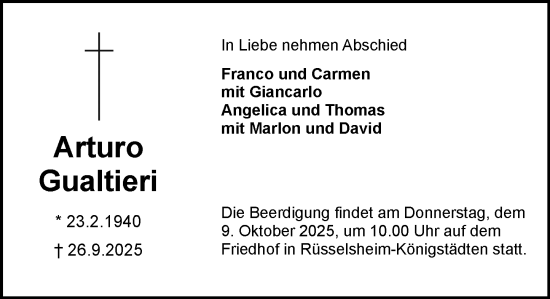 Traueranzeige von Arturo Gualtieri von Rüsselsheimer Echo