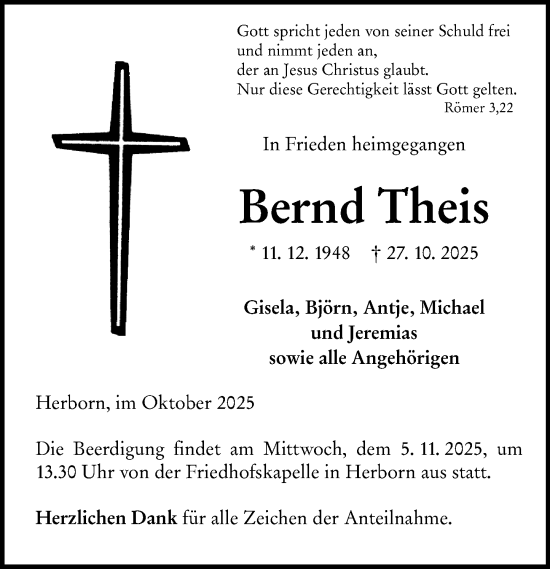 Traueranzeige von Bernd Theis von Dill Block