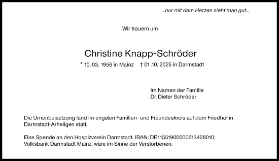 Traueranzeige von Christine Knapp-Schröder von Darmstädter Echo