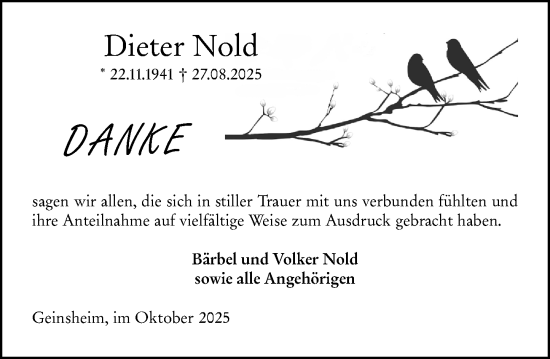 Traueranzeige von Dieter Nold von Groß-Gerauer Echo