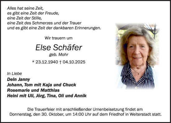 Traueranzeige von Else Schäfer von Darmstädter Echo