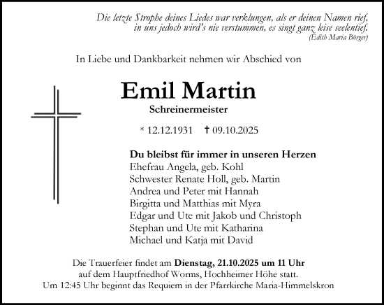 Traueranzeige von Emil Martin von Wormser Zeitung