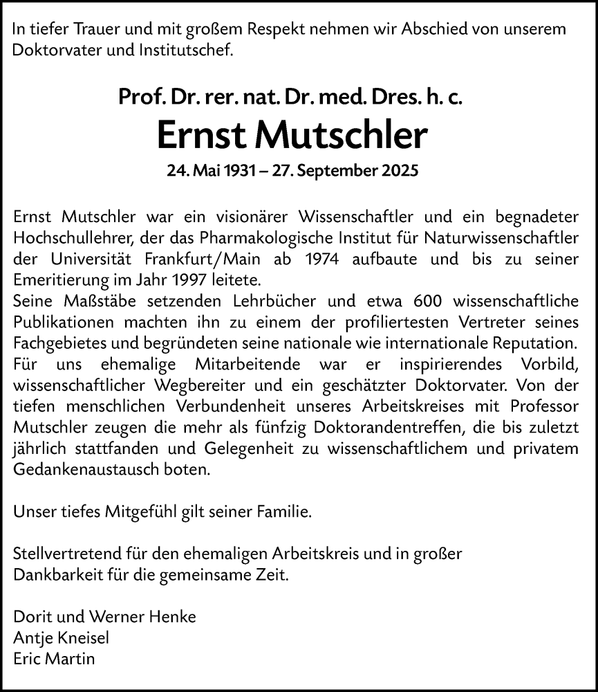  Traueranzeige für Ernst Mutschler vom 04.10.2025 aus Allgemeine Zeitung Mainz