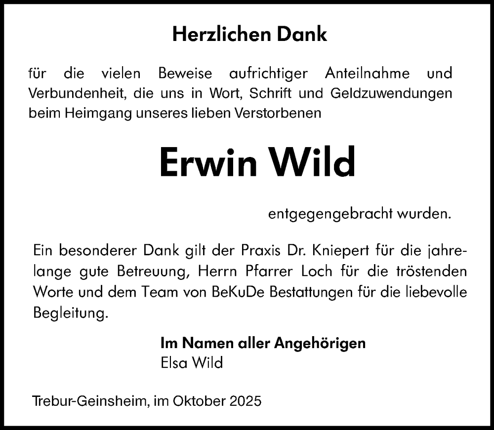  Traueranzeige für Erwin Wild vom 25.10.2025 aus Groß-Gerauer Echo