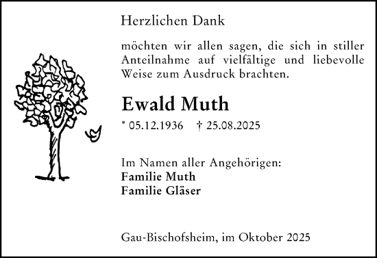 Traueranzeige von Ewald Muth von Allgemeine Zeitung Mainz