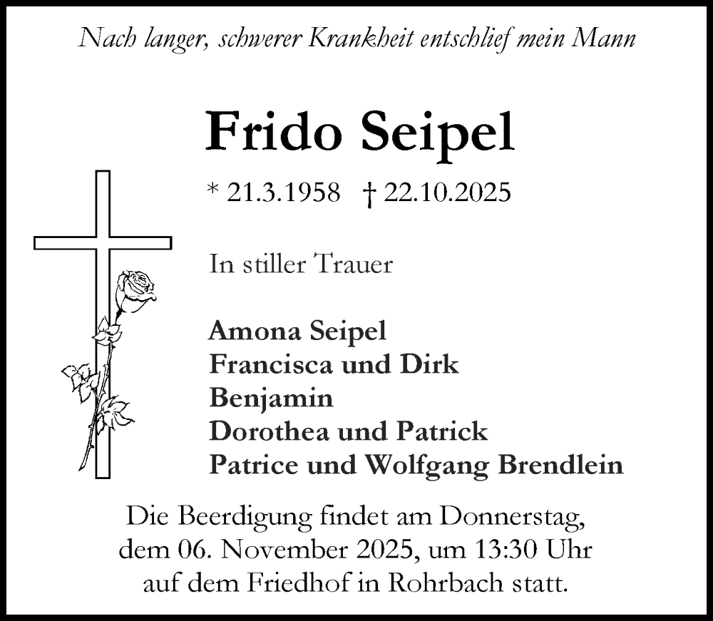  Traueranzeige für Frido Seipel vom 01.11.2025 aus Darmstädter Echo