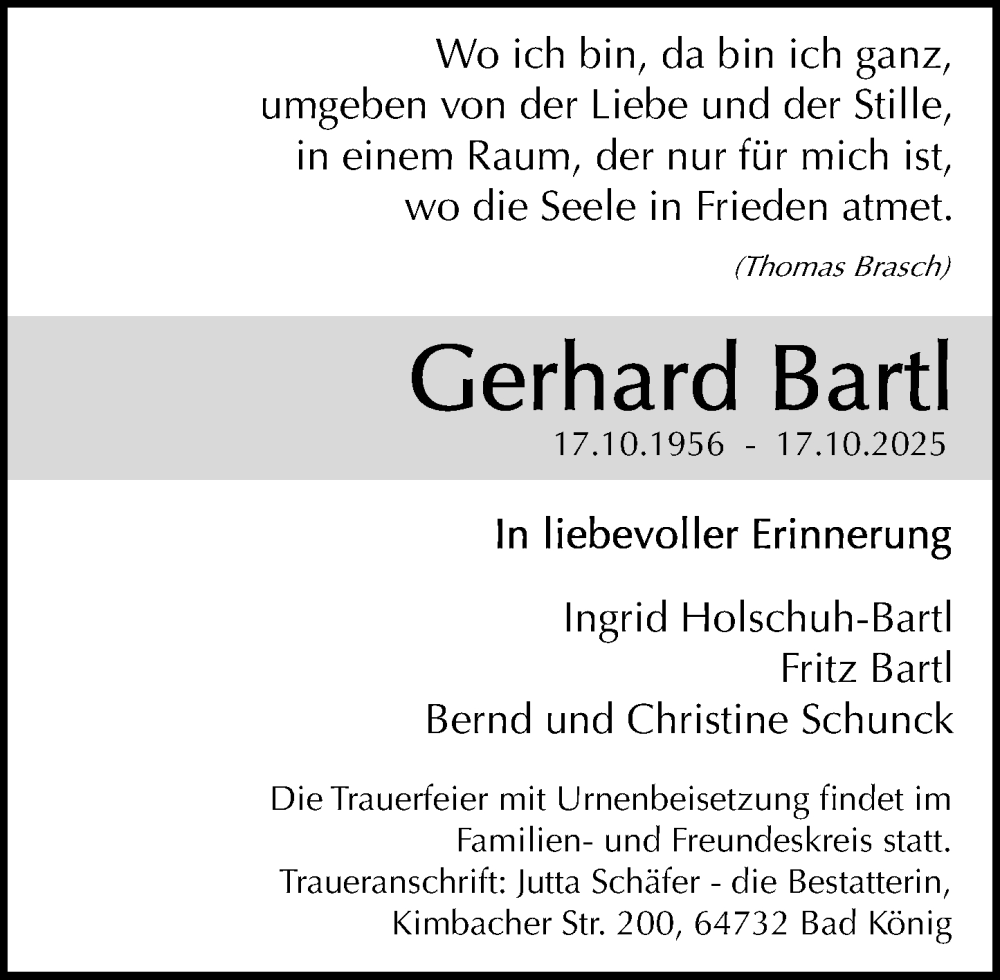  Traueranzeige für Gerhard Bartl vom 01.11.2025 aus Odenwälder Echo