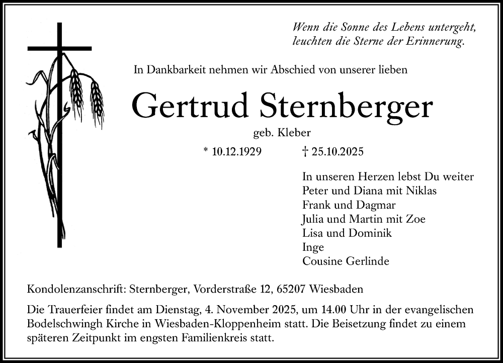  Traueranzeige für Gertrud Sternberger vom 01.11.2025 aus Wiesbadener Kurier
