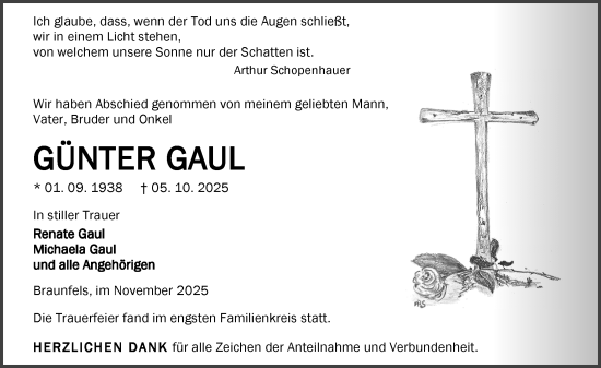 Traueranzeige von Günter Gaul von Wetzlarer Neue Zeitung