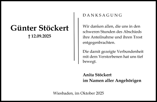 Traueranzeige von Günter Stöckert von Wiesbadener Kurier