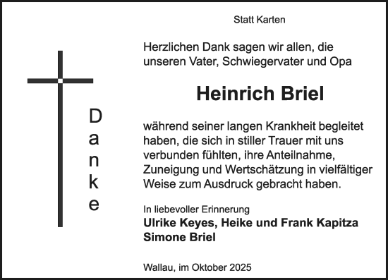 Traueranzeige von Heinrich Briel von Hinterländer Anzeiger